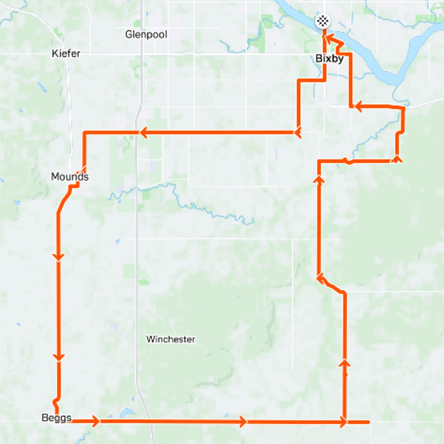 Blazing Saddles Ride - 65-Mile Route, Bixby Bicycles, Oklahoma